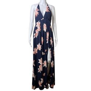 Azbro Halter Floor Length Maxi Dress Blue and Pink Size Large